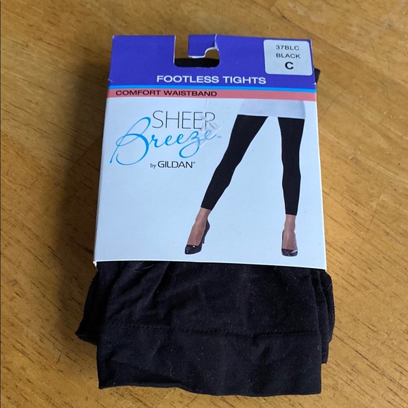 NWT SHEER BREEZE BY GILDAN footless Black Tights Size C - Picture 1 of 4